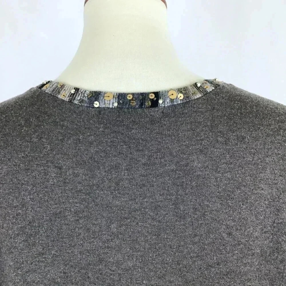 NWT Women's 1X Spring Lightweight Sweater Sequins Beaded CJ Banks V-Neck Gray - Picture 8 of 13